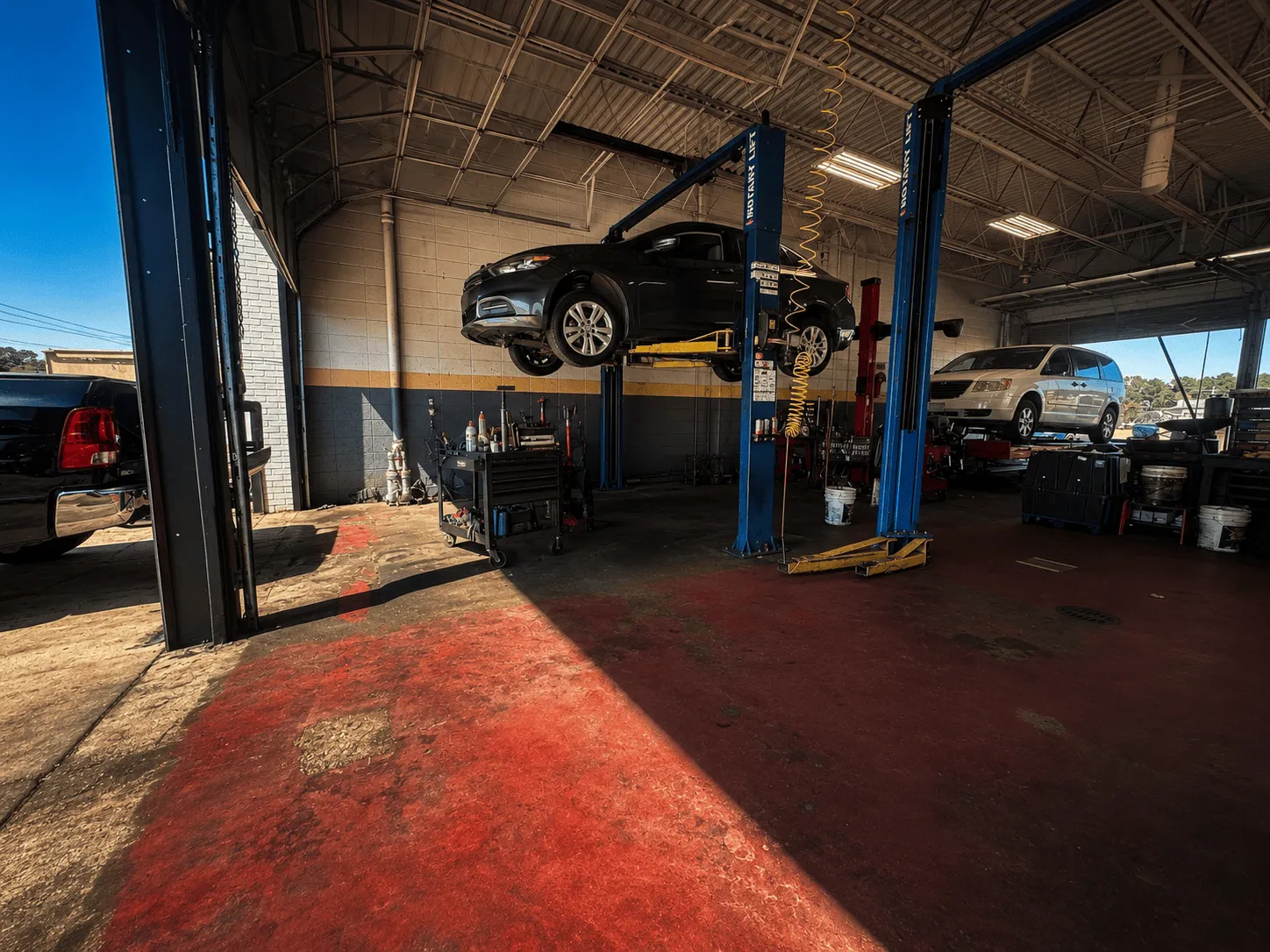 Inside the service bays at Thomas Tire in Pearl, MS